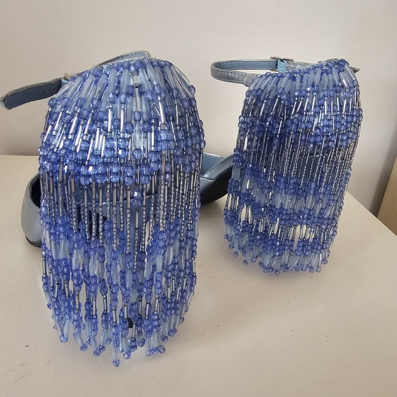 JEFFREY CAMPBELL Show Stop Light Blue Metallic Beaded Fringe Leather Pumps - Picture 8 of 16